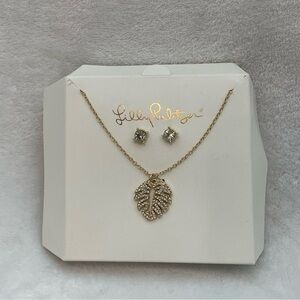Lilly Pulitzer Gold Tone Leaf Pendant Necklace and Earring Set